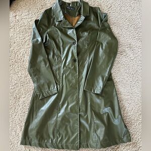 SHEIN Dark Green Faux Leather  Trench Coat